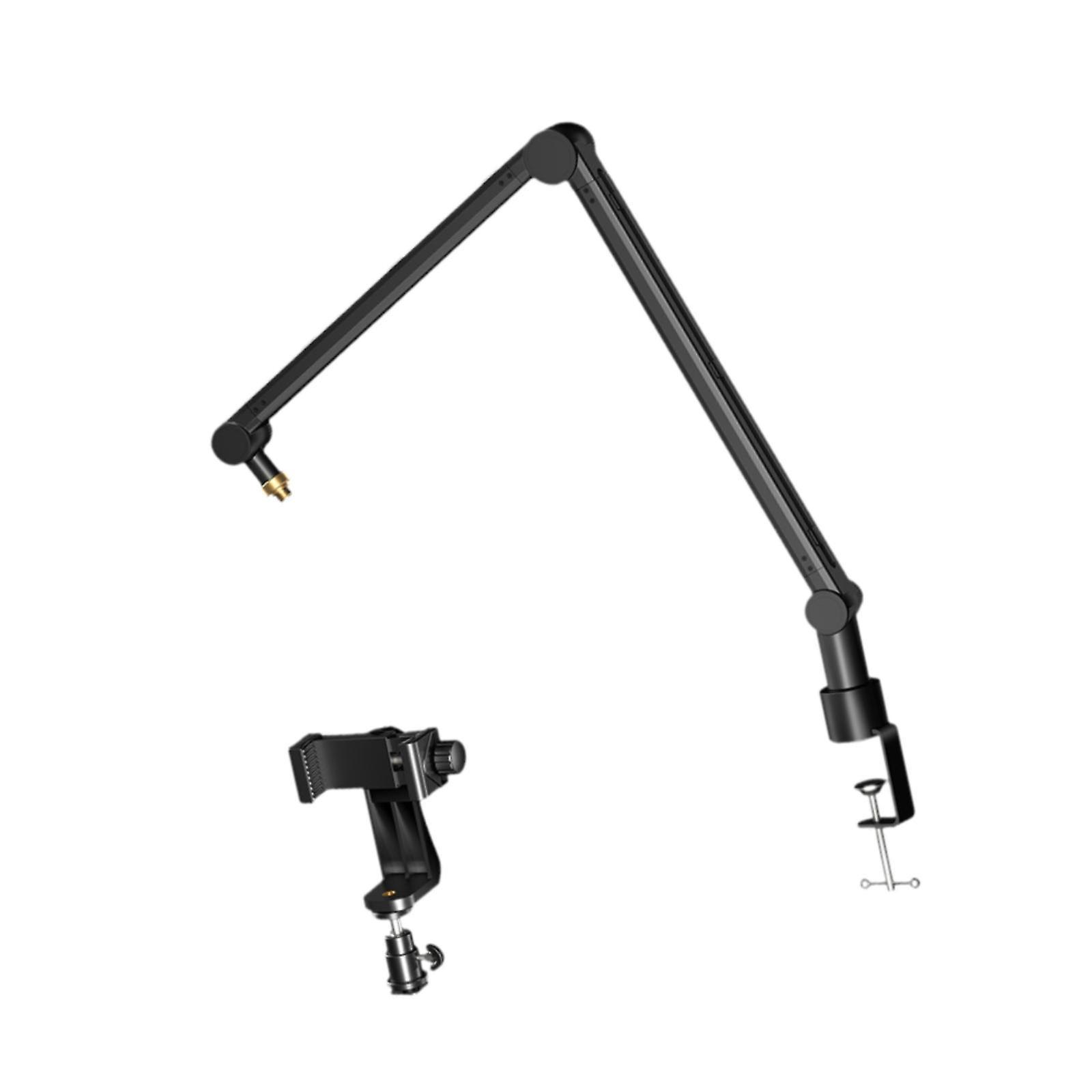 Broadcast Microphone Arm Desk Mount with Phone Holder Compact Mic Boom Stand