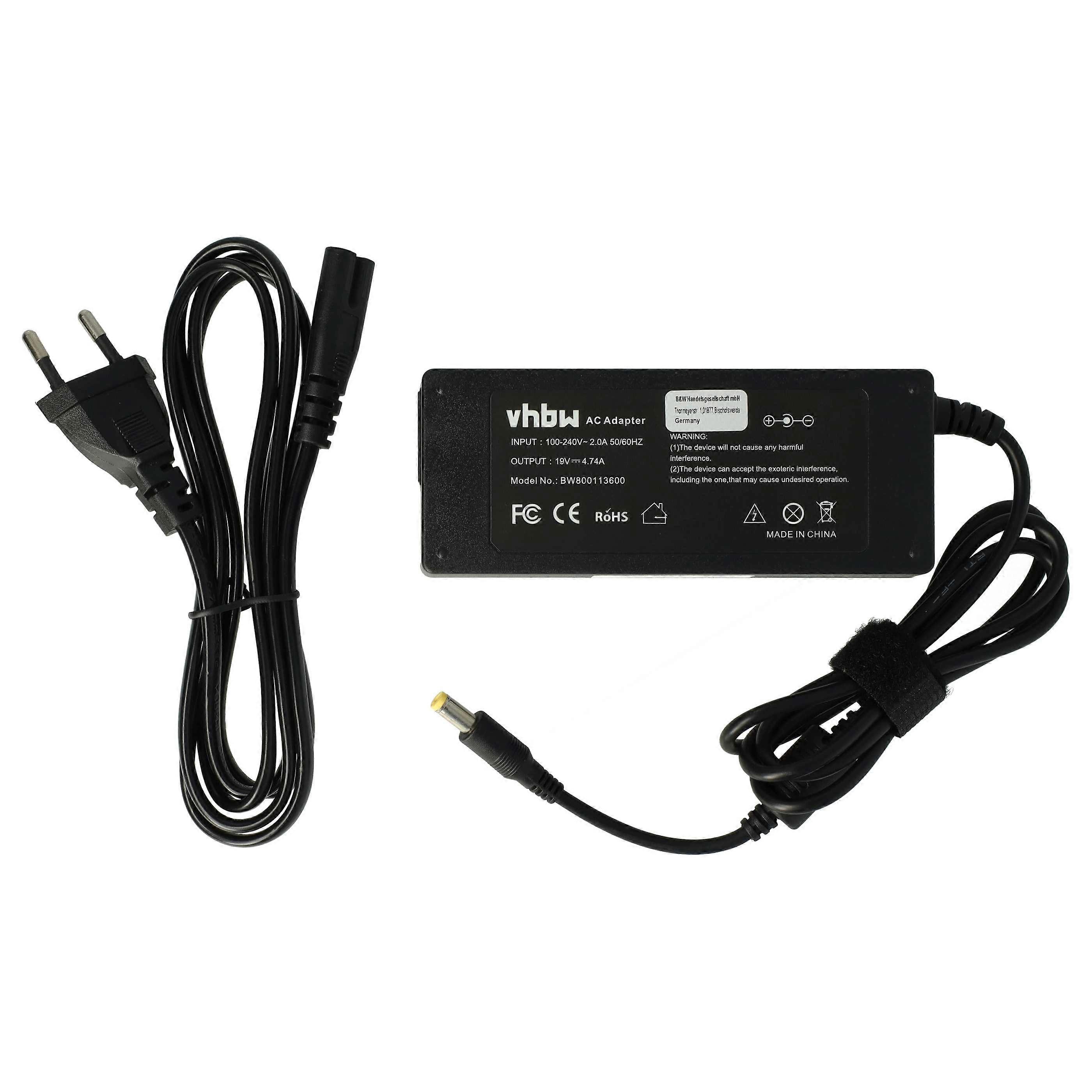alimentatore vhbw compatibile con Asus W5V, W5F, W3000, W3, W3N, W3000V, W3V Notebook - 200 cm, 90 W