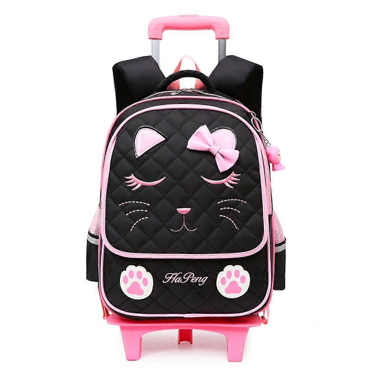 Cartoon Cat Rolling Backpack Detachable Wheeled Backpack Waterproof School Bag For Students