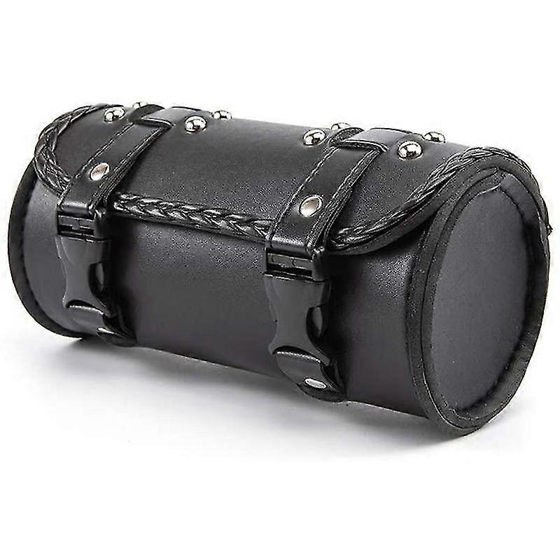 Motorcycle Fork Bag 5.6L | PU Leather Tool Roll Bag With Skull Badge For Handlebar Or Sissy Bar