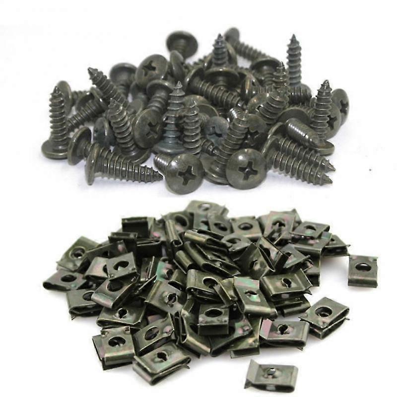 100/50/20/10 Sets Motorcycle Plastic Self Tapping Screw And Nut Card Clip Set Screw Bolt And U Type Clips For Scooter Atv Moped