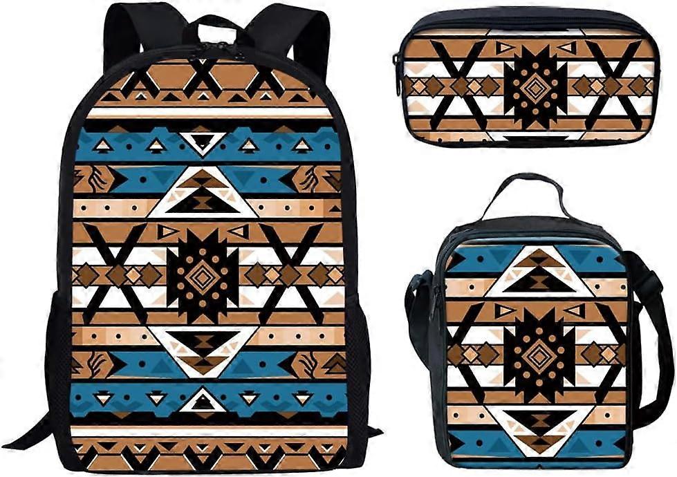 ريترو المكسيك الهندية نافاجو طباعة حقيبة ظهر للأطفال وحقيبة غداء ، حقيبة كتب مدرسية للأطفال مع صندوق غداء مقلمة للنزهة السفر المدرسية