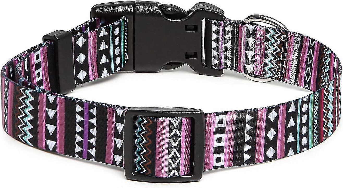 Adjustable Dog(M, Bohemian Purple) Collar with Patterns, Ultra Comfy Soft Nylon Breathable Pet Collar for Small Medium Large Dogs