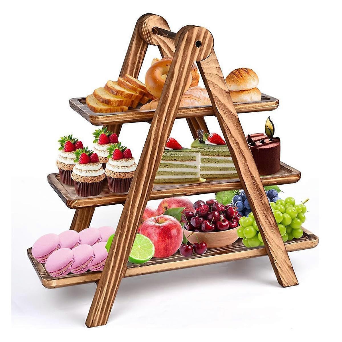 3 Tier Serving Trays Wooden, Cupcake Stand Towers for Dessert Table Display, Three Tiered Tray Stand Detachable Wood