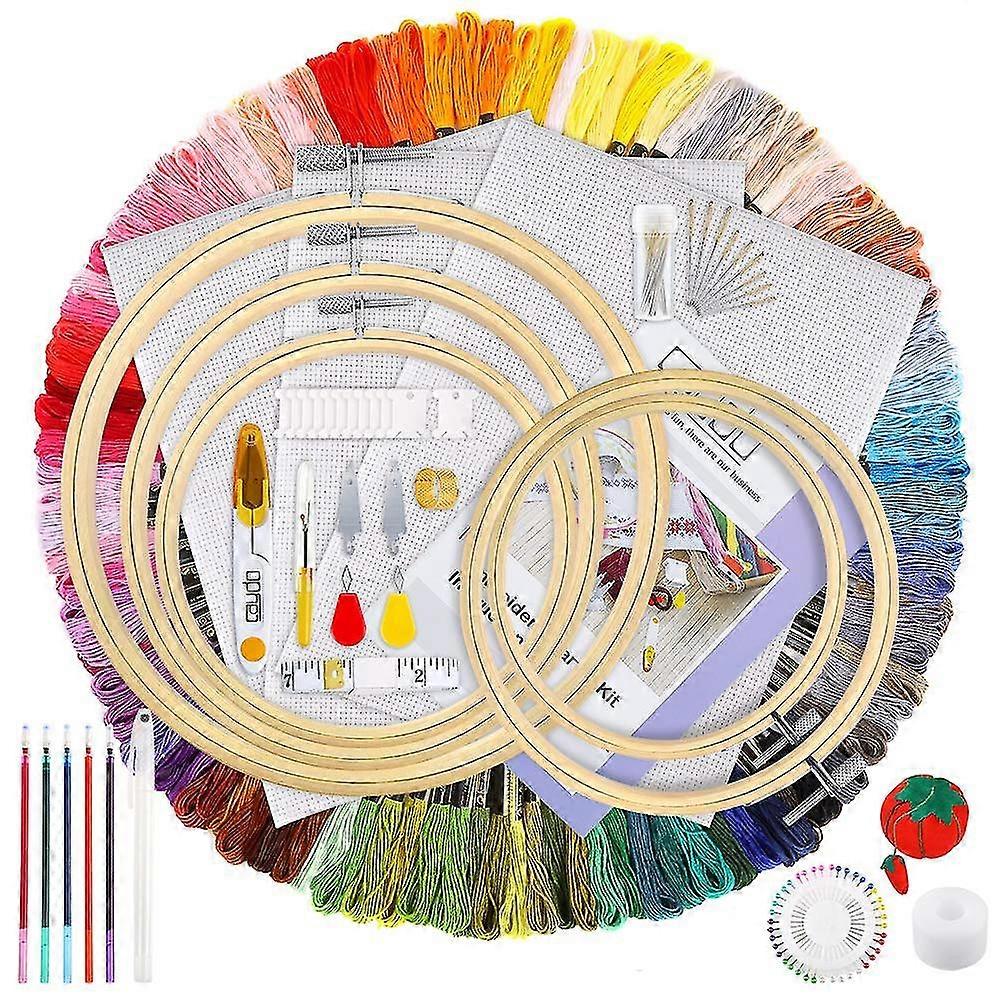 100 Pieces Embroidery Kit With Instructions, 100 Colors Threads