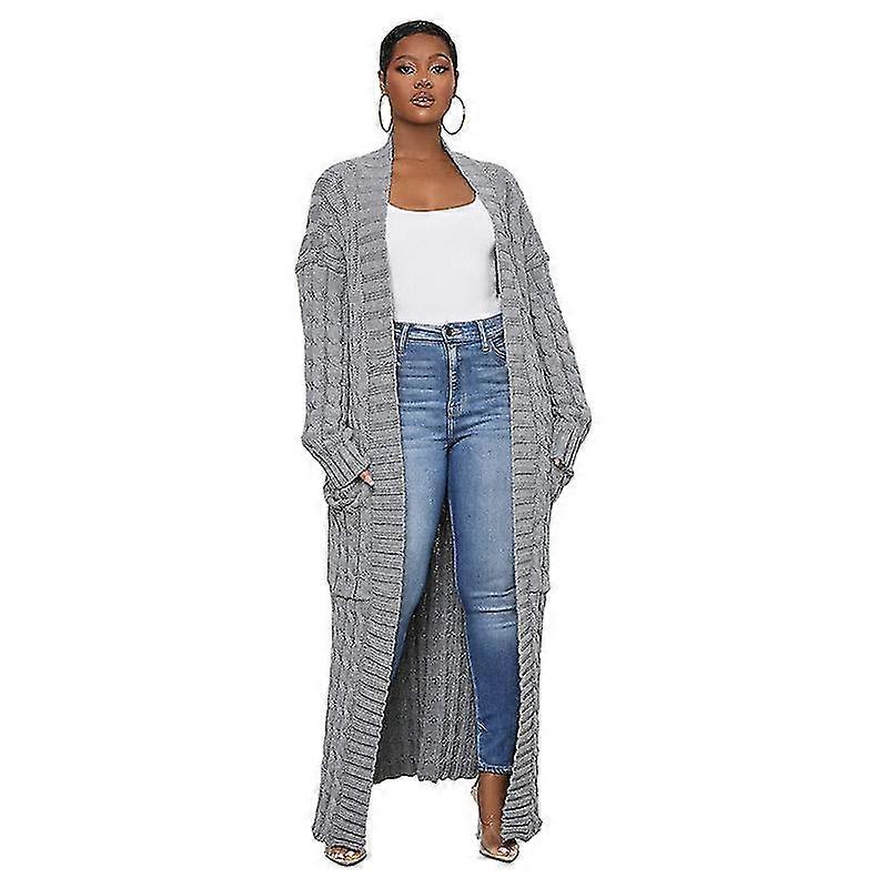 Women's Loose Knit Cardigan Lazy Pocket Long Twist Sweater Jacket