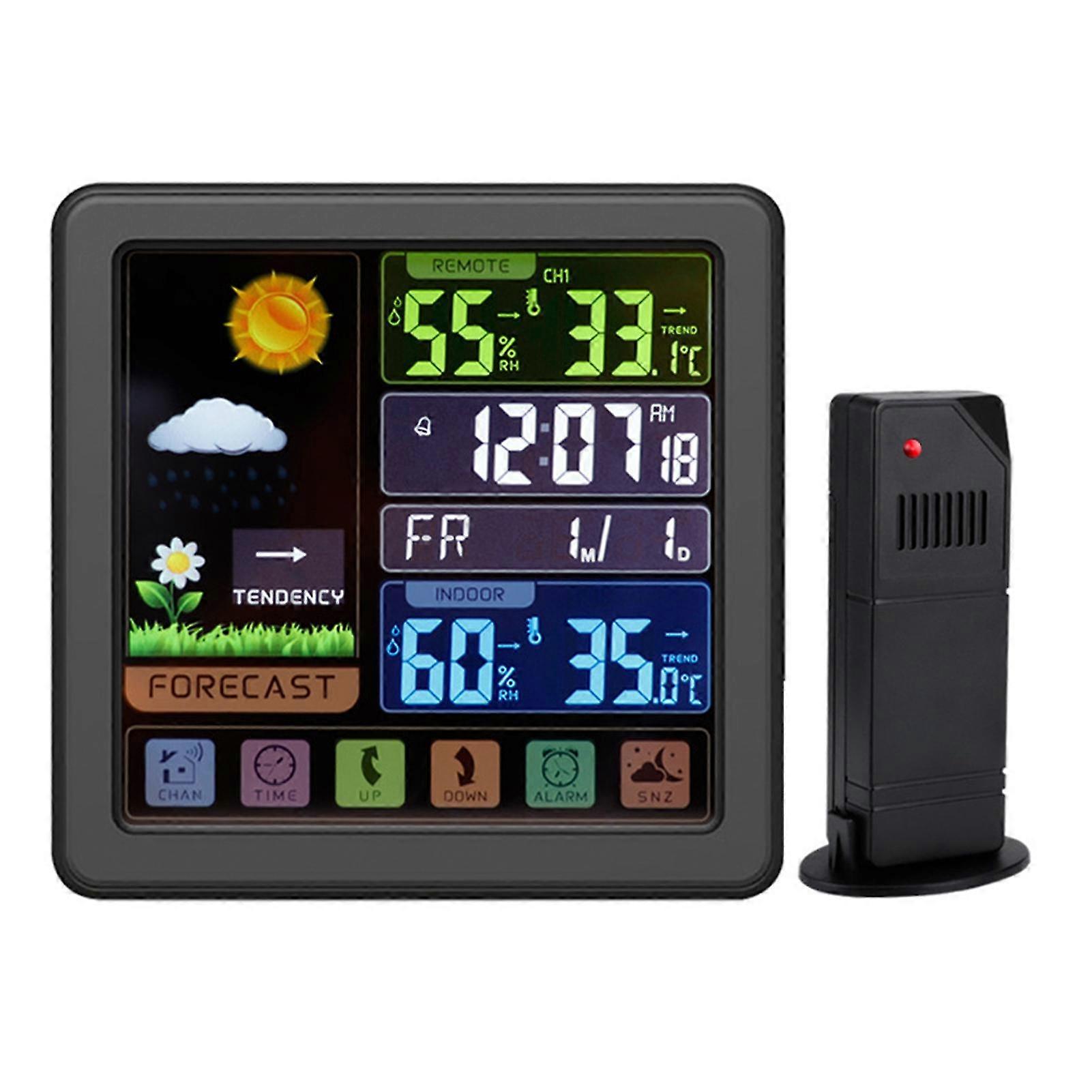 Wireless Weather Station Multi-language Color Lcd Display Abs Thermometer Hygrometer With Sensor For Home