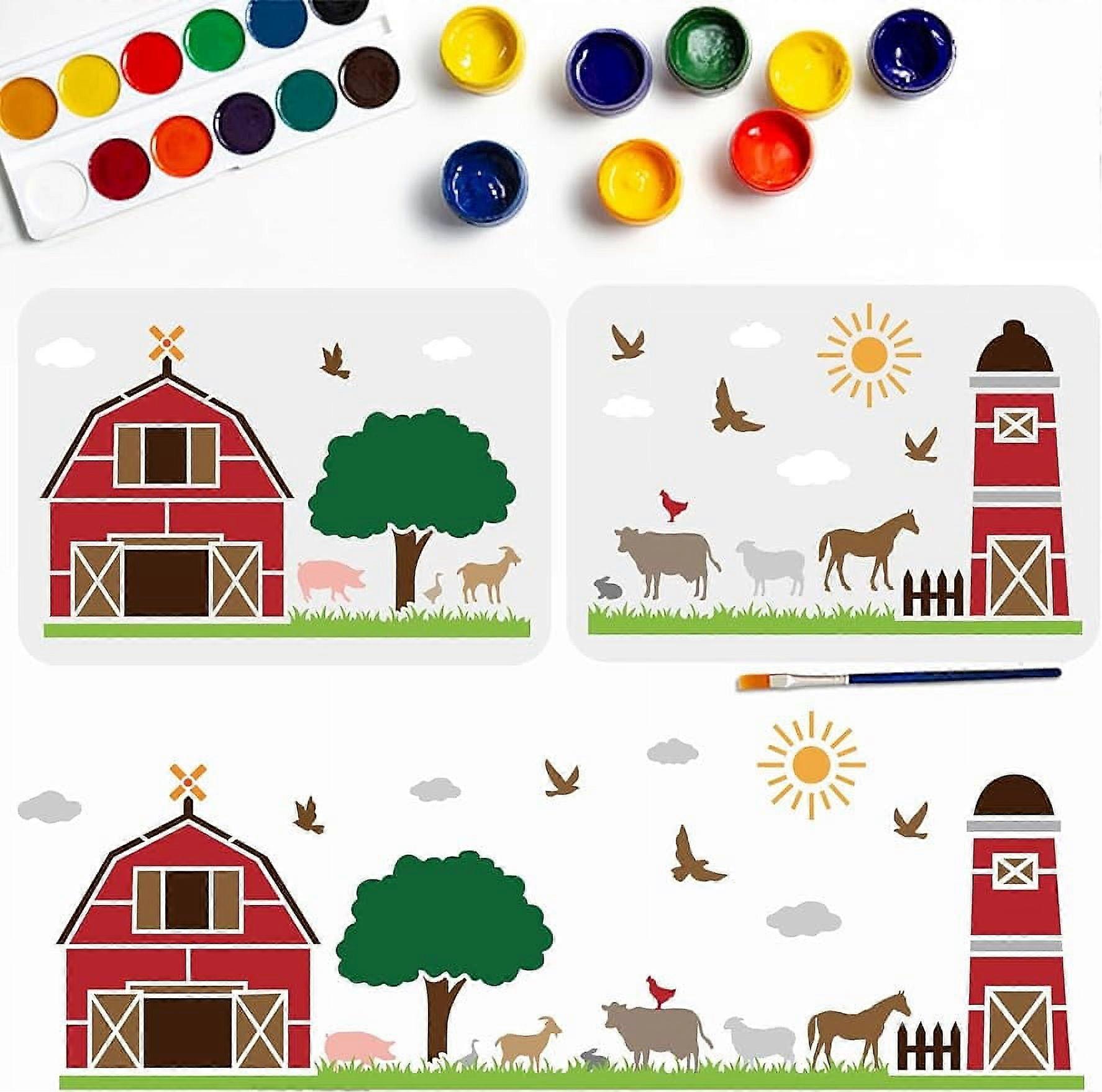 2pcs Farmhouse Stencils 22.47.9inch Splicing Style Large Farm Theme Stencils with Paint Brush