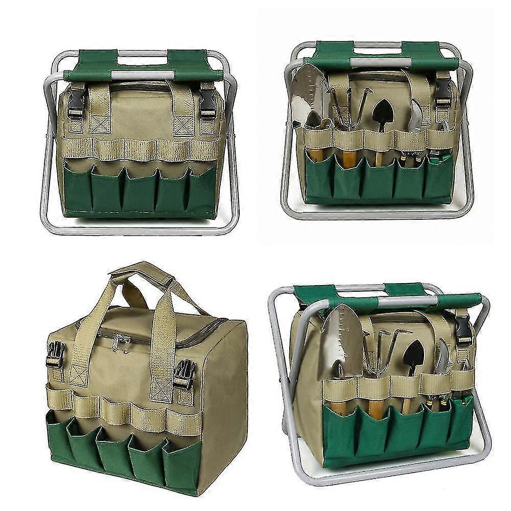 folding garden stool, with detachable gardener tool bag, fordable small multiple purpose chair