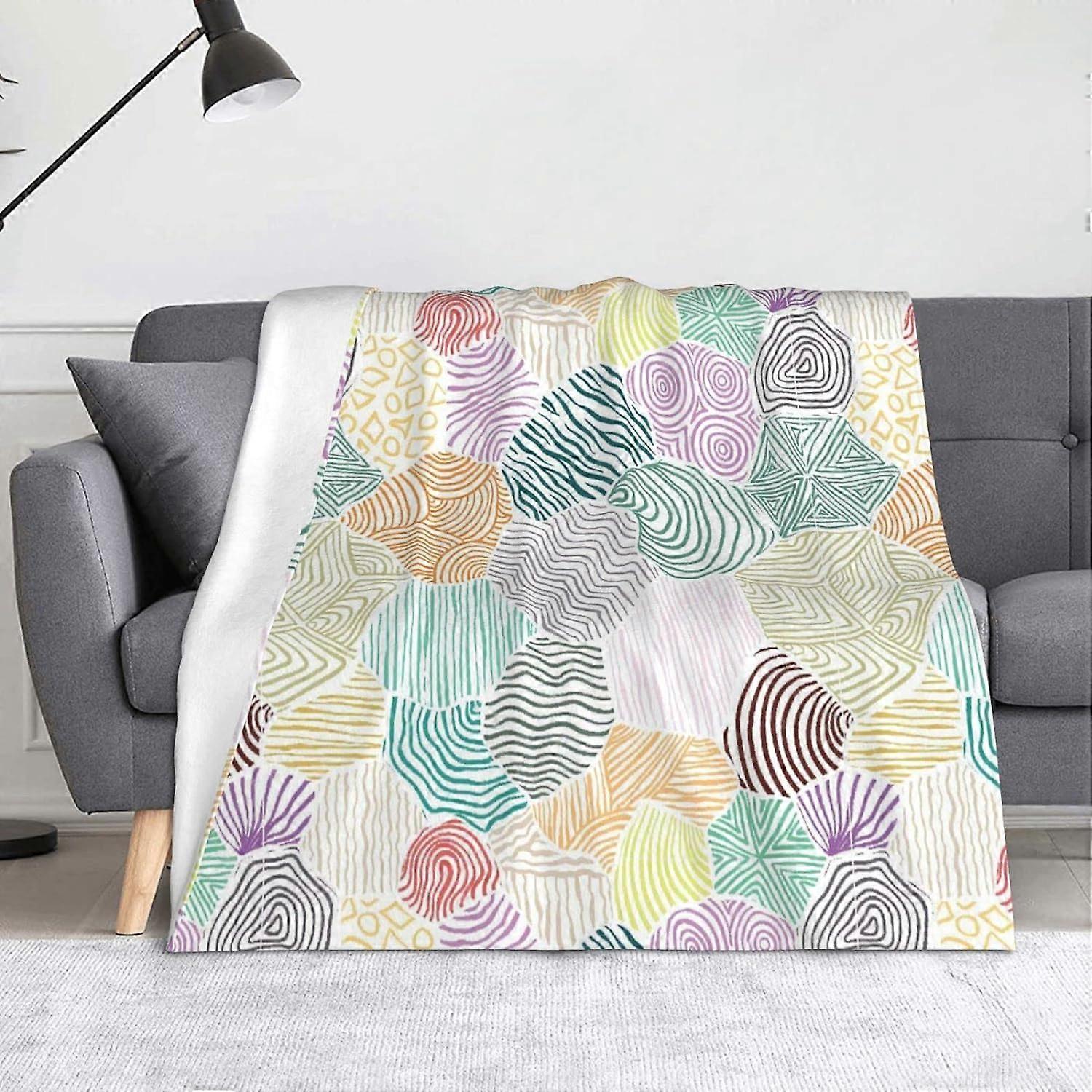 Abstract Colored Circles Throw Blanket, Soft Lightweight Flannel Blanket for Sofas, Bed, Settees-GBNH274