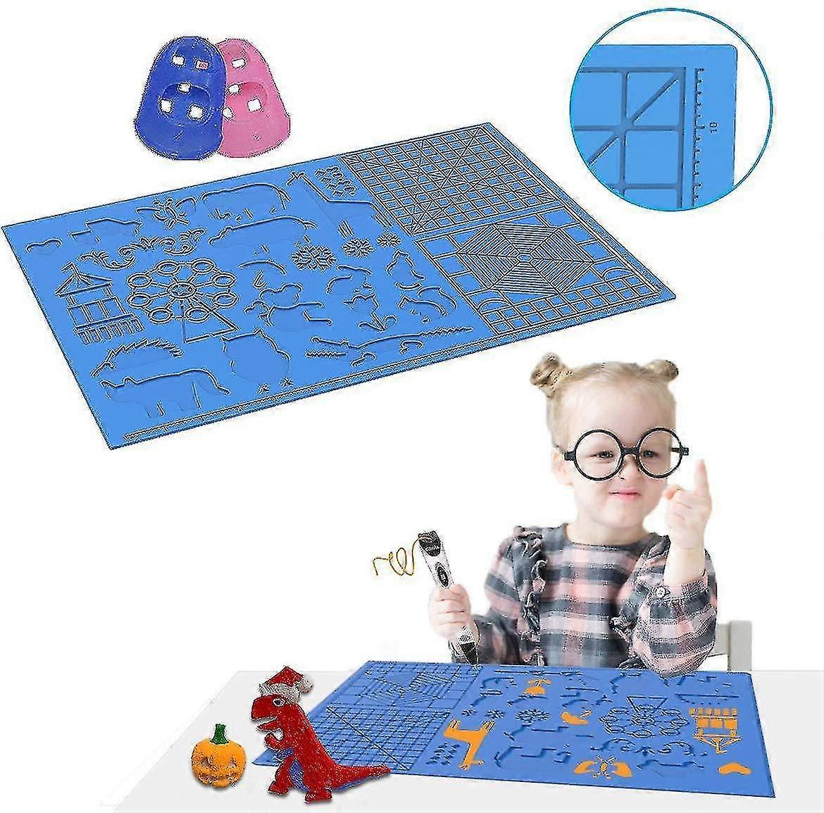3d Silicone Drawing Templates Copy Board With Finger Cap Toys For Children, 3d Pen Mat With Basic Template