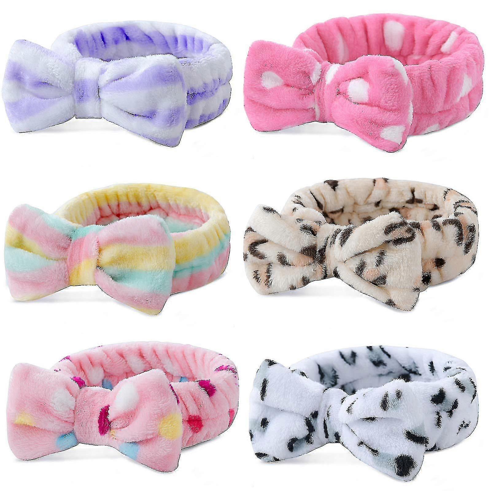 6 حزمة سبا عقال الشعر التفاف الوجه دش حمام الصوف Bowknot مخطط الشعر باند