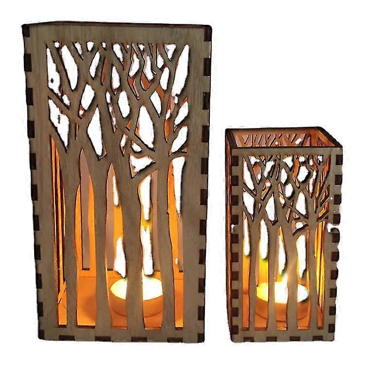 Tree Pattern Hollow Wood Lantern Decorative Candle Holder Home Entryway Table Patio Balcony Garden Farmhouse Decorative Candle Holder