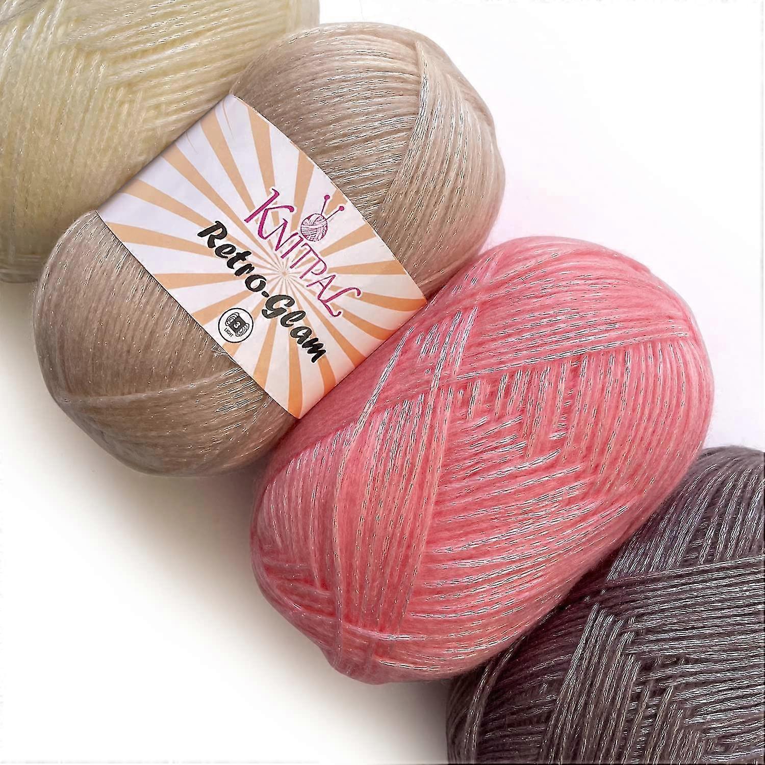 Retro-glam Metallic Yarn Assorted Colors Variety Pack, Super Soft & Shiny For Knitting And Crocheting, Bulk Size 4 Skeins, 1280yds / 400g, 3 Dk Poids (p