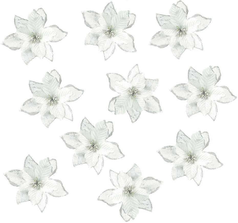 Julblommor Konstgjorda Bröllop Julblommor Glitter Julgransprydnader (10 st) (Silver)