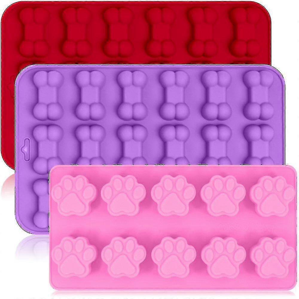 3 Pack Silicone Ice Molds With Puppy Dog Paw And Bone Shape Reusable A