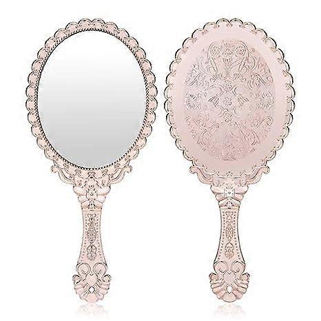 Handheld Mirror with Handle, Makeup Compact Hand Mirror Travel Vintage Purse Mirrors with Handle, Hand Held Packet Mini Mirror (Rose Gold)4.5*9.8 inc