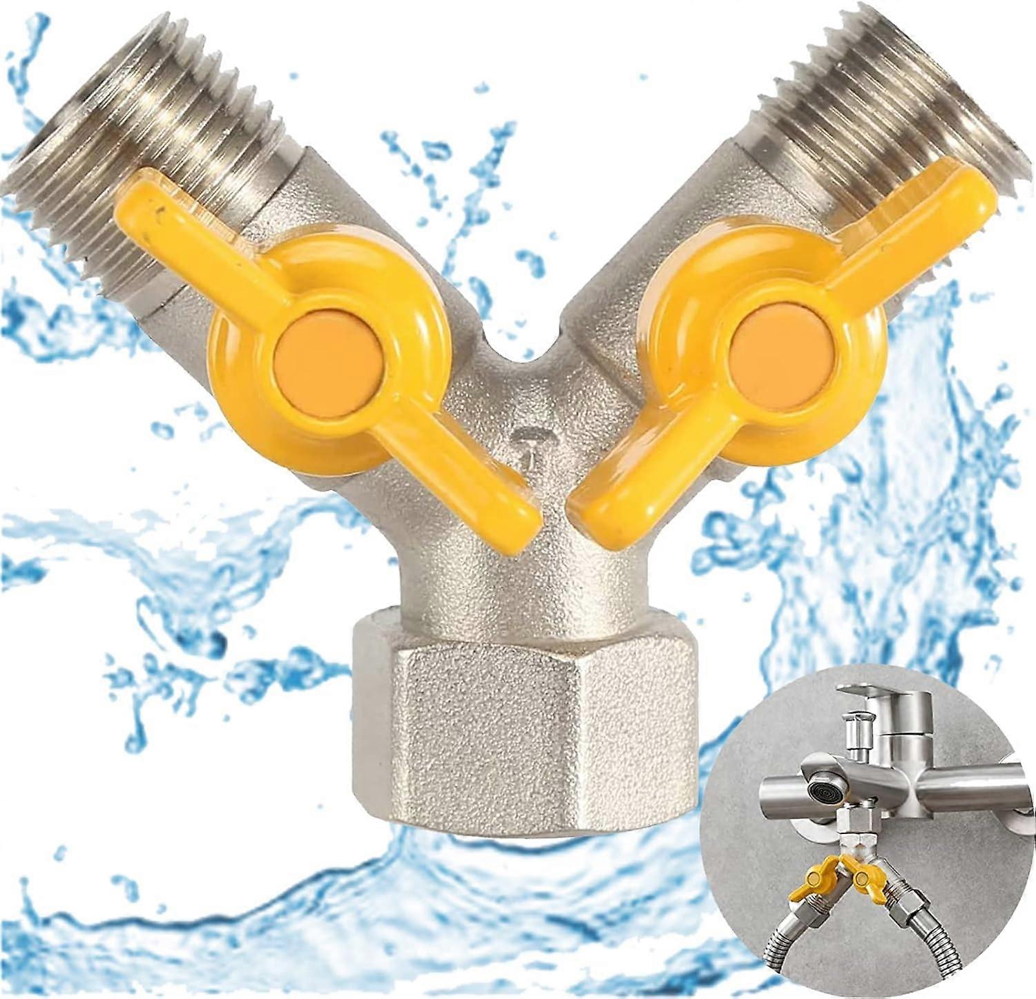 1/2" Brass Y Switch Valve, 2-Way Faucet Splitter Y-Distributor, Gas Faucet Splitter, Brass Hose Splitter