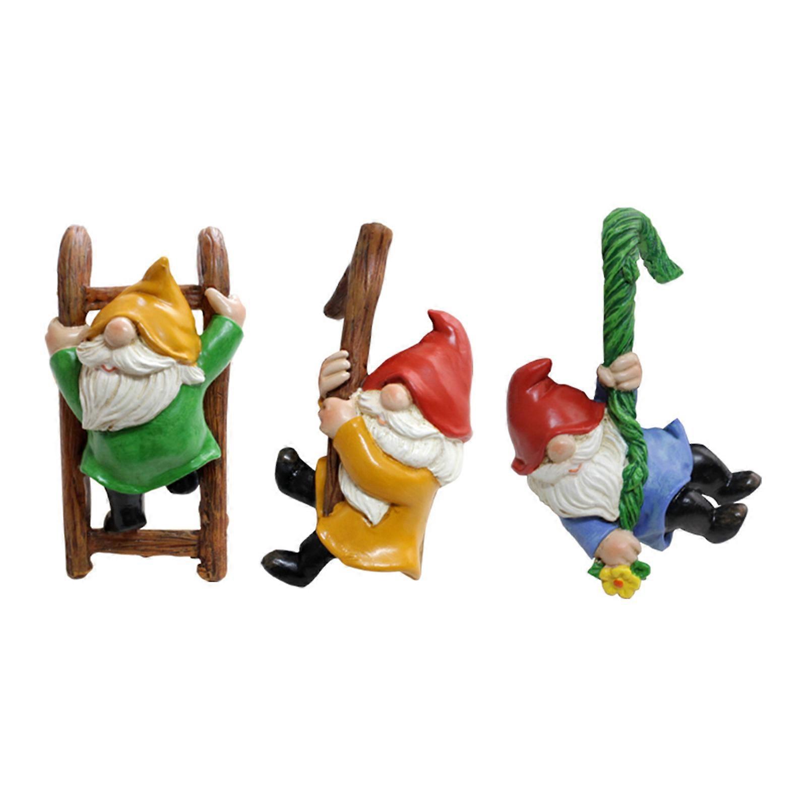 3Pcs Hanging Gnome Figurine Ladder Climbing Colorful Faceless Dwarf Resin Statue Sculpture Desktop Garden Decoration Ornament Festival Gift