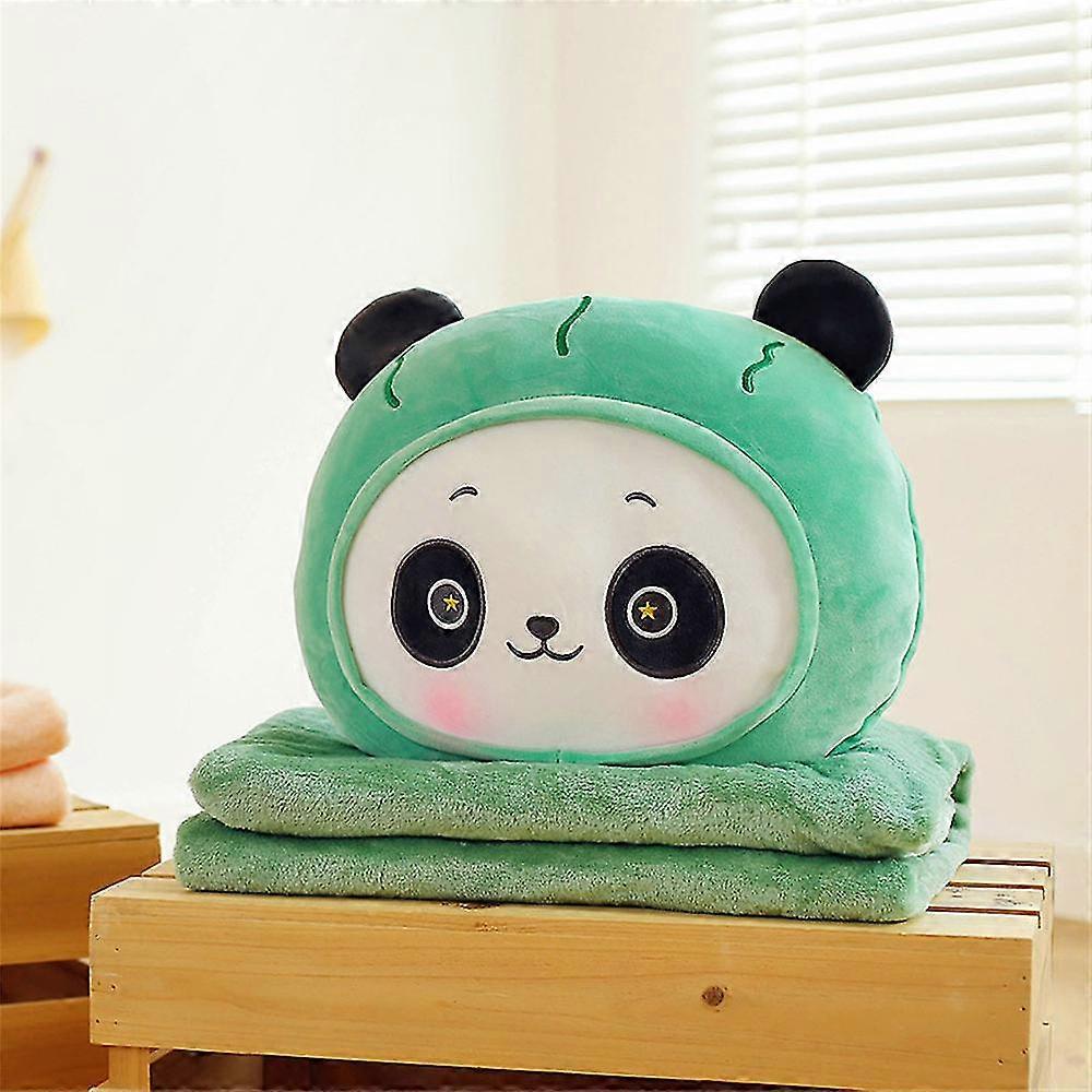 Premium Soft Travel Blanket Pillow Airplane Blanket Packed In Soft Bag Pillowcase (green Panda)