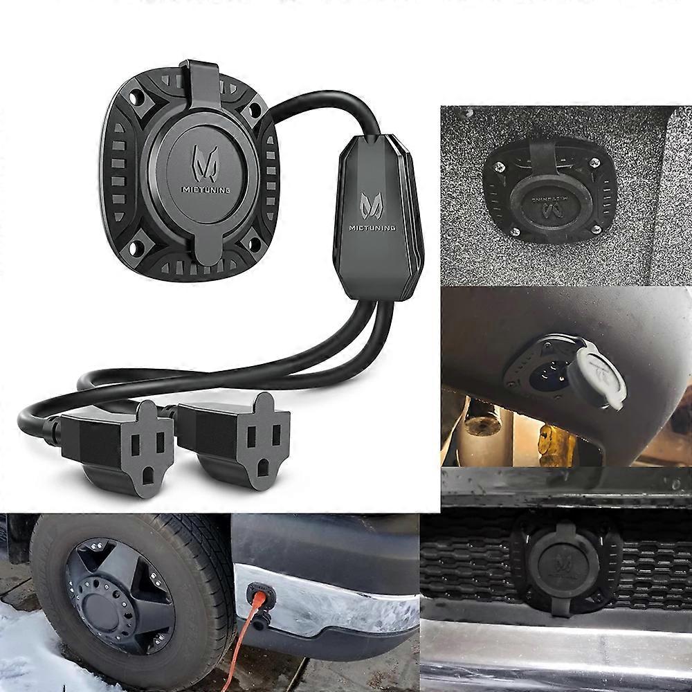 MICTUNING 15Amp 250V AC Port Plug With 18" Integrated Extension Cord Y Splitter Cable And Water-Resistant Cap RV AC Plug Port