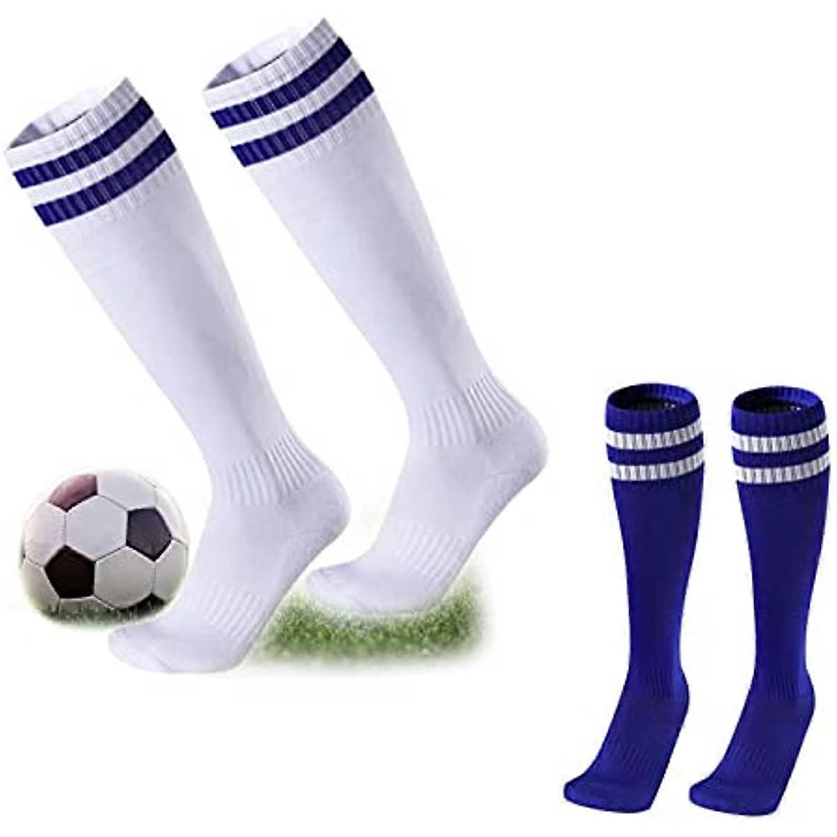 2 Pairs Kids Football Socks, Colors Childrens Unisex Anti-slip Towel Bottom Socks Long Soccer Breathable Sock for Rugby, Hockey, Running Or Training (