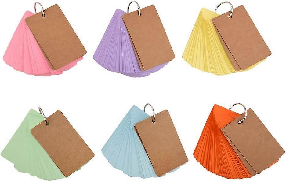 6 Packs of 50 Sheets Learning Cards with Key Ring - 6 Pastel Colors - 9 x 5.5cm - Index Cards - Memo Cards, Notes