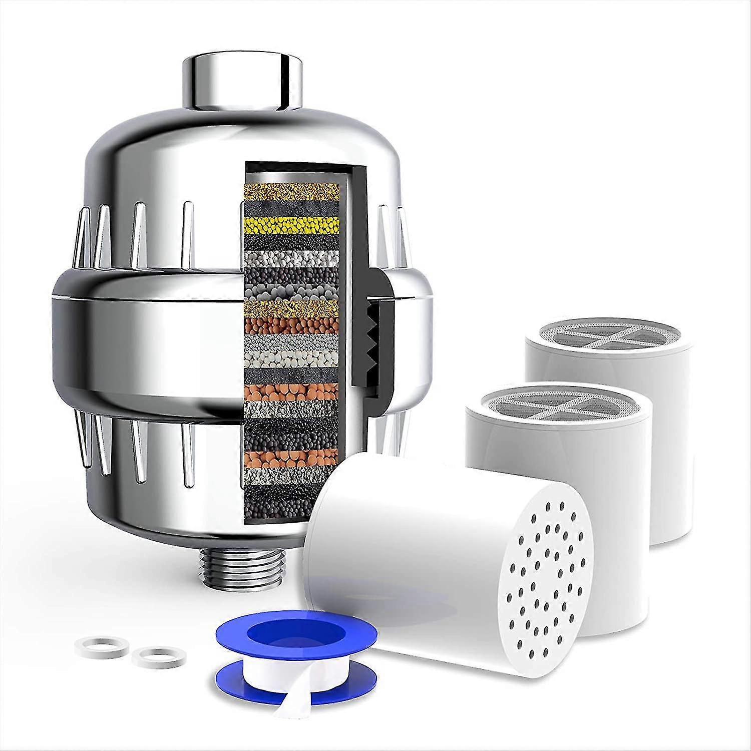 20-trinns dusjhodefilter - dusjvannfilter med høy effekt for hardt vann, med 3 utskiftbare filterpatroner