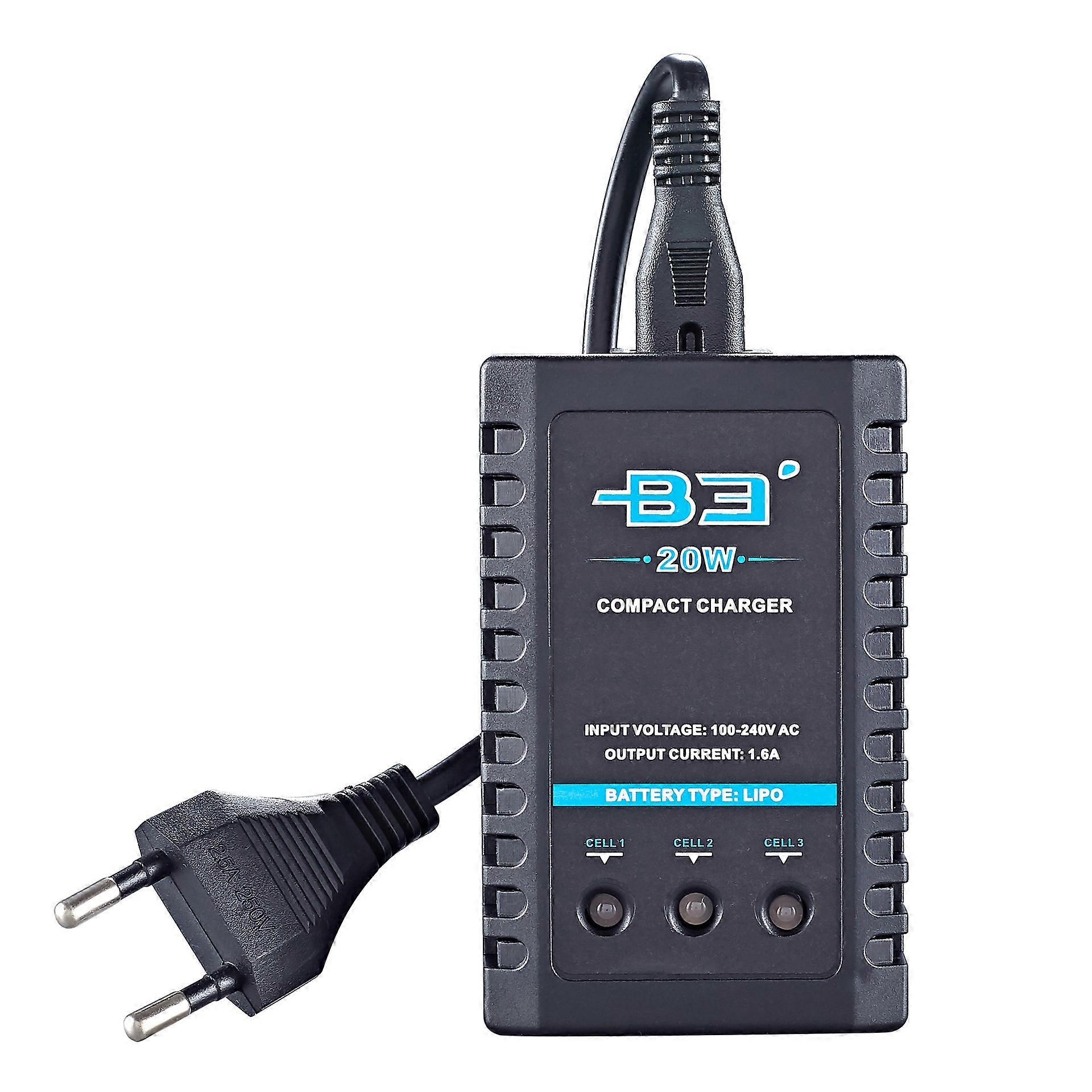 B3 20W 1.6A Pro Balance Charger for 2S 3S 7.4V 11.1V Lithium LiPo Battery Mini Portable RC Airplane Charger - Black