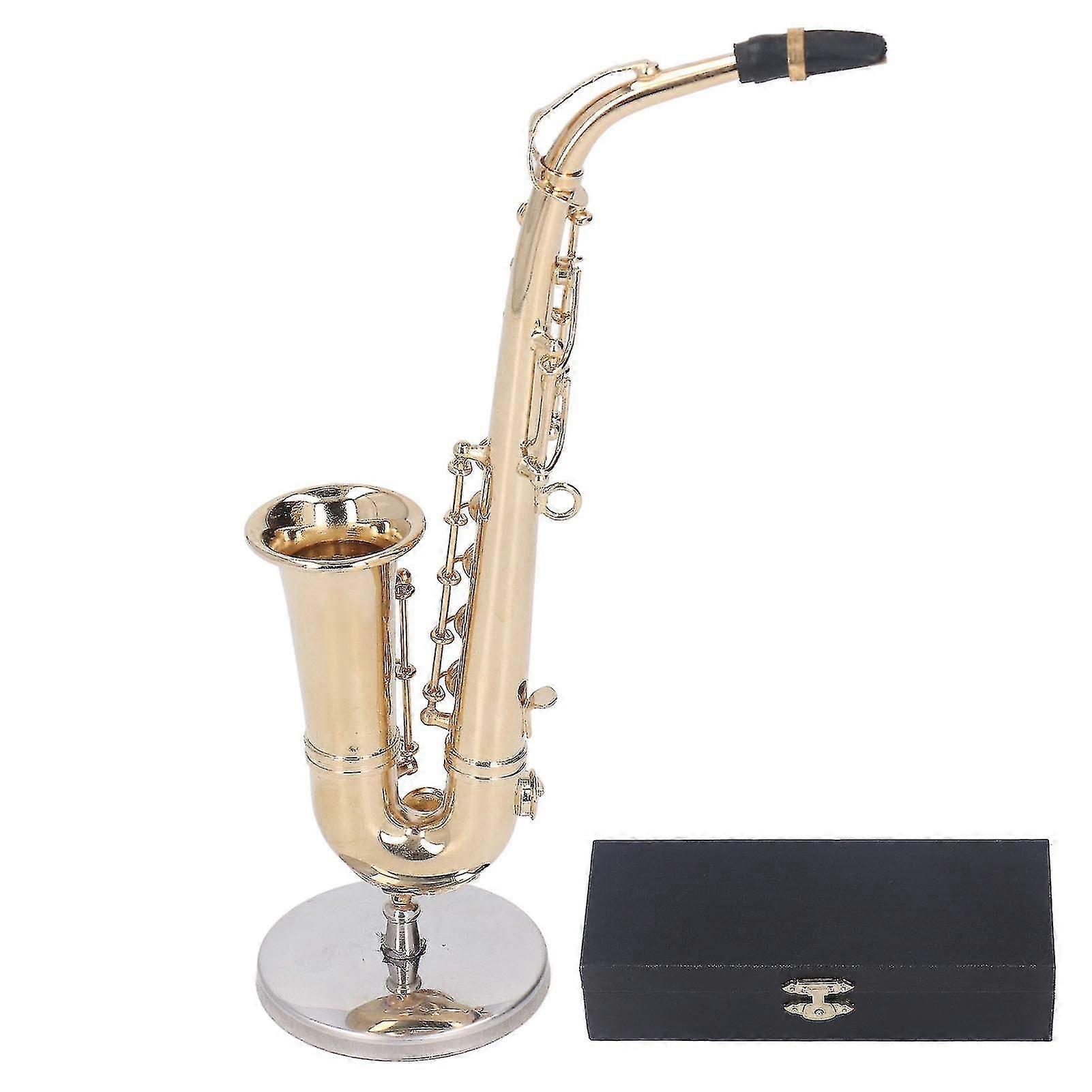 Miniature Brass Saxophone with Stand - Lifelike Mini Musical Instrument for Dollhouse Decoration