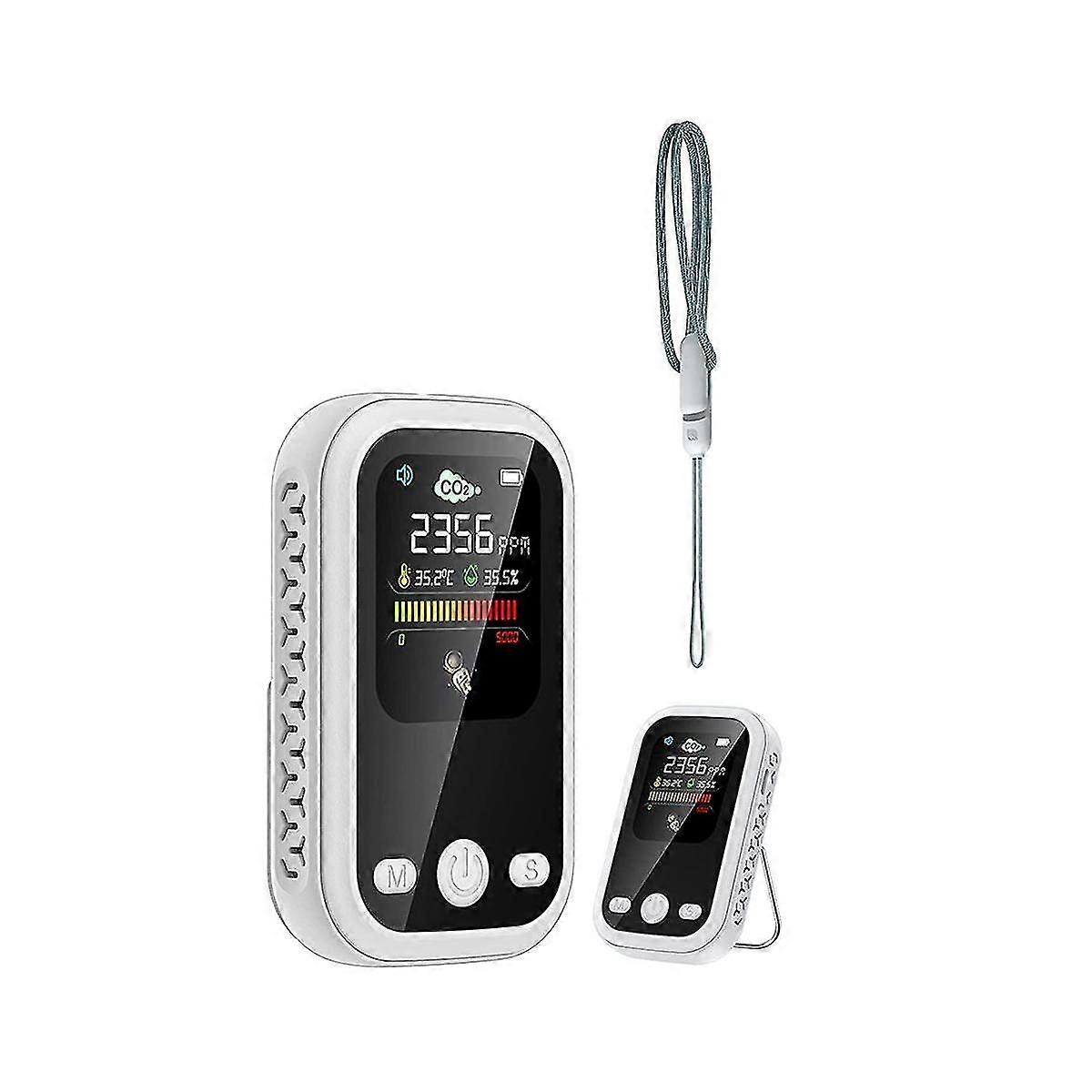 Portable Co2 Monitor Meter Sensor With Ndir, 3 In 1 Air Quality Carbon Dioxide Detector For Travel Camping Rv White