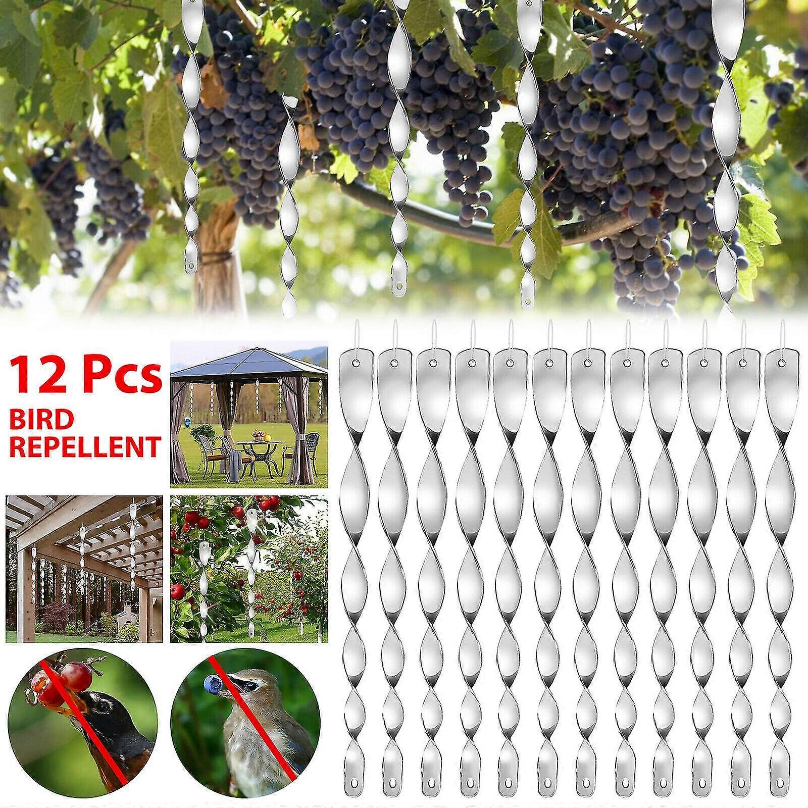 12 PCS Bird Scare Rods Hanging Reflective Pest Repellent Deterrent Device Garden