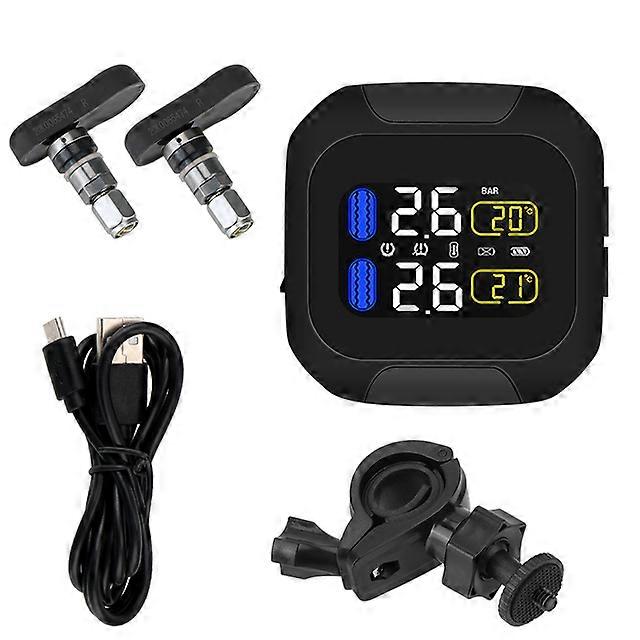 Motor Tire Pressure Monitoring System Tyre Temperature Alarm 2 External Internal TH/WI Sensors LCD Display Motorcycle TPMS