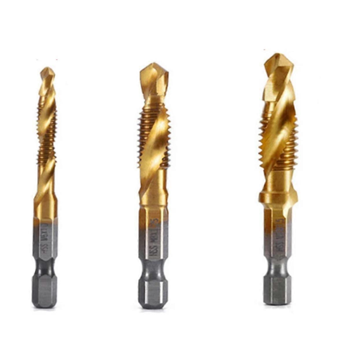 M6+M8+M10 Hex Shank Titanium Plated HSS Screw Thread Metric Tap Drill Bits Screw Machine Compound Tap Open Chamfer Tool