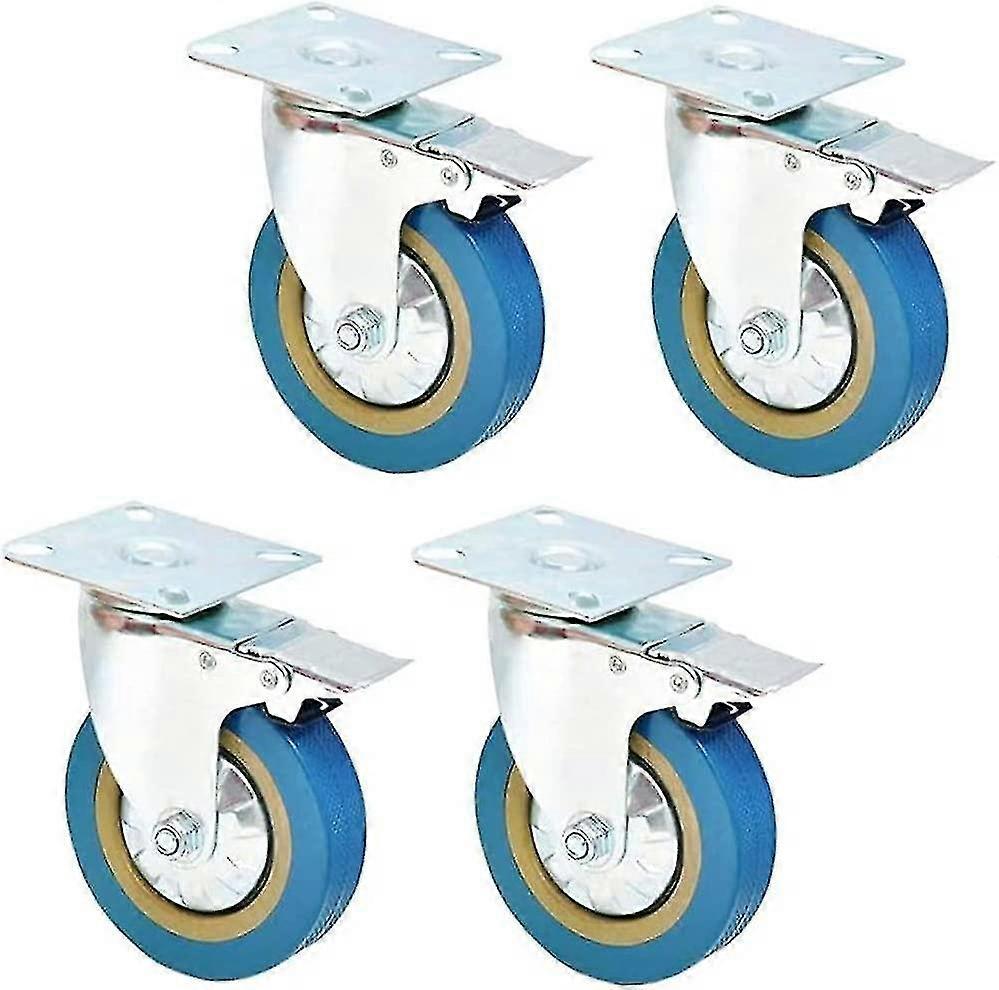 4 Pack,locking 3"mount Threaded Rod Swivel Caster Non-marking Rotation Polyurethane Wheel And Brake(3 Inch,plate)