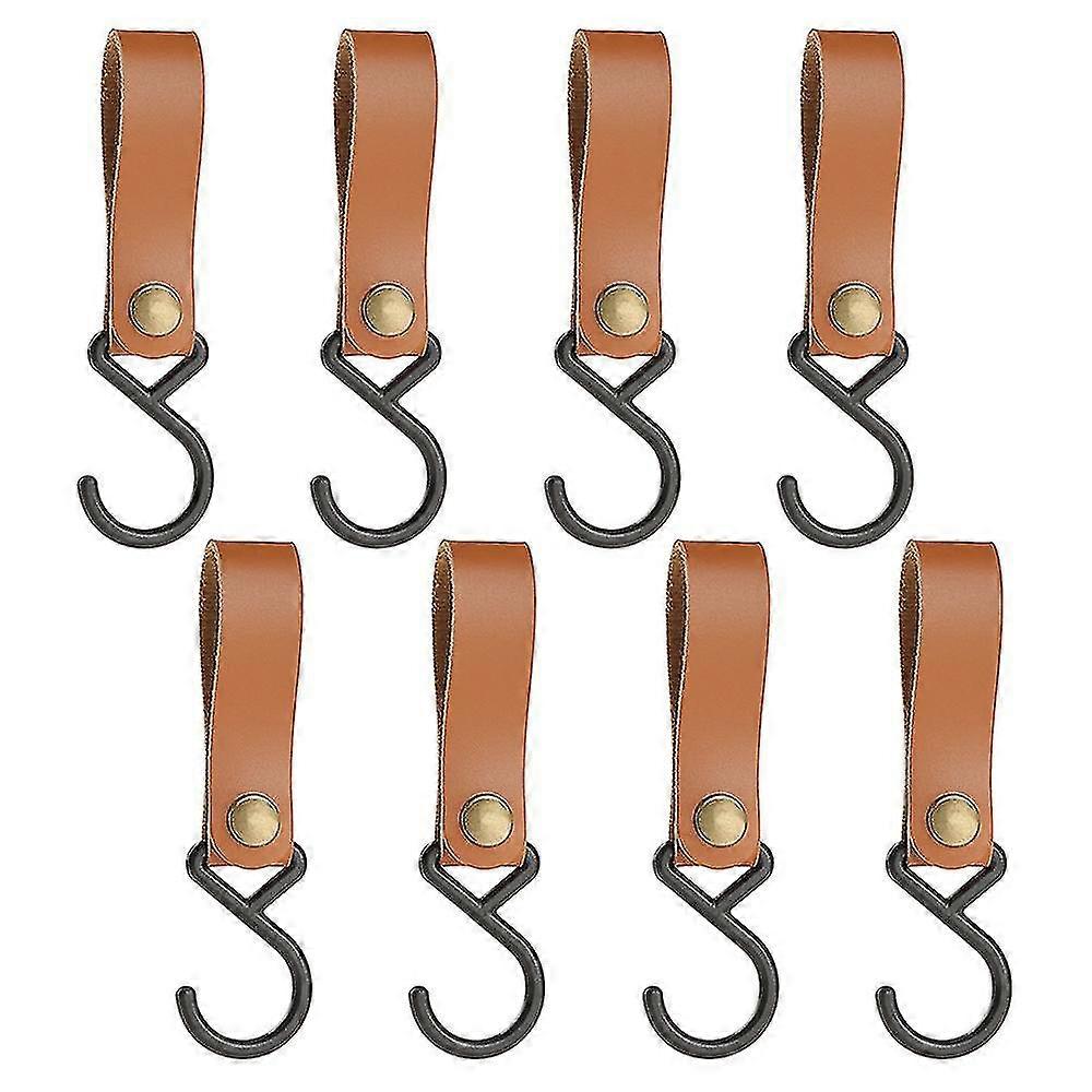8pcs Leather S-hooks, Metal Hooks For Hanging, Camping Hook Hanger Stroller Hooks