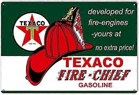 エンジン用に開発されたレトロなヴィンテージテキサコ消防署長モーターオイルメタルブリキサインホームバーカフェレタウラントウォールデコレーションサイン12x8インチ