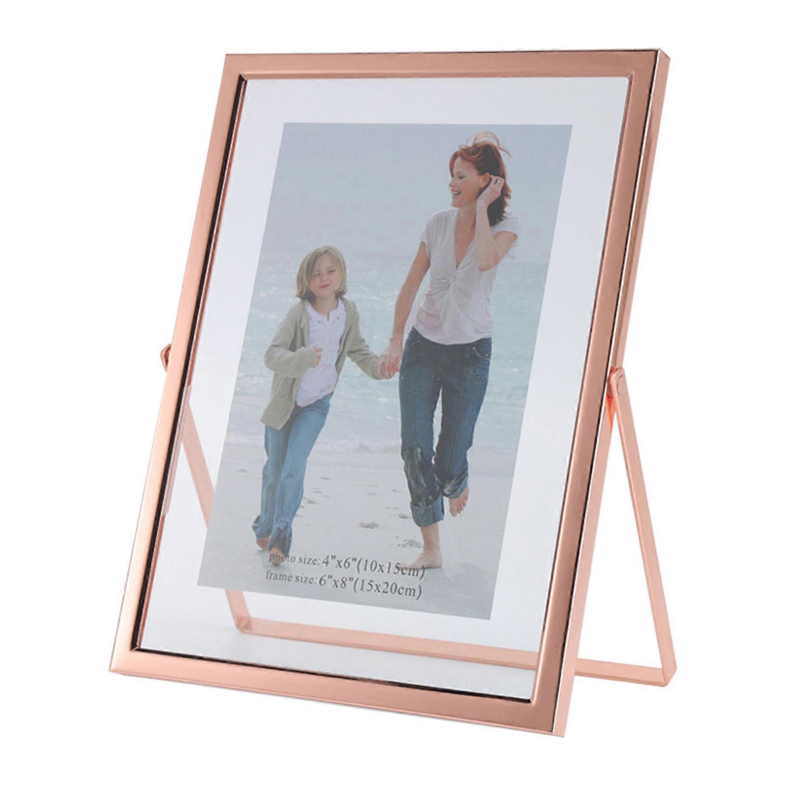 7/8 Inch Floating Picture Frame Tempered Glass Frame Electroplated Stainless Foldable Standing Anti-skid Luxury Oblong Wall Mounting Table Top Display
