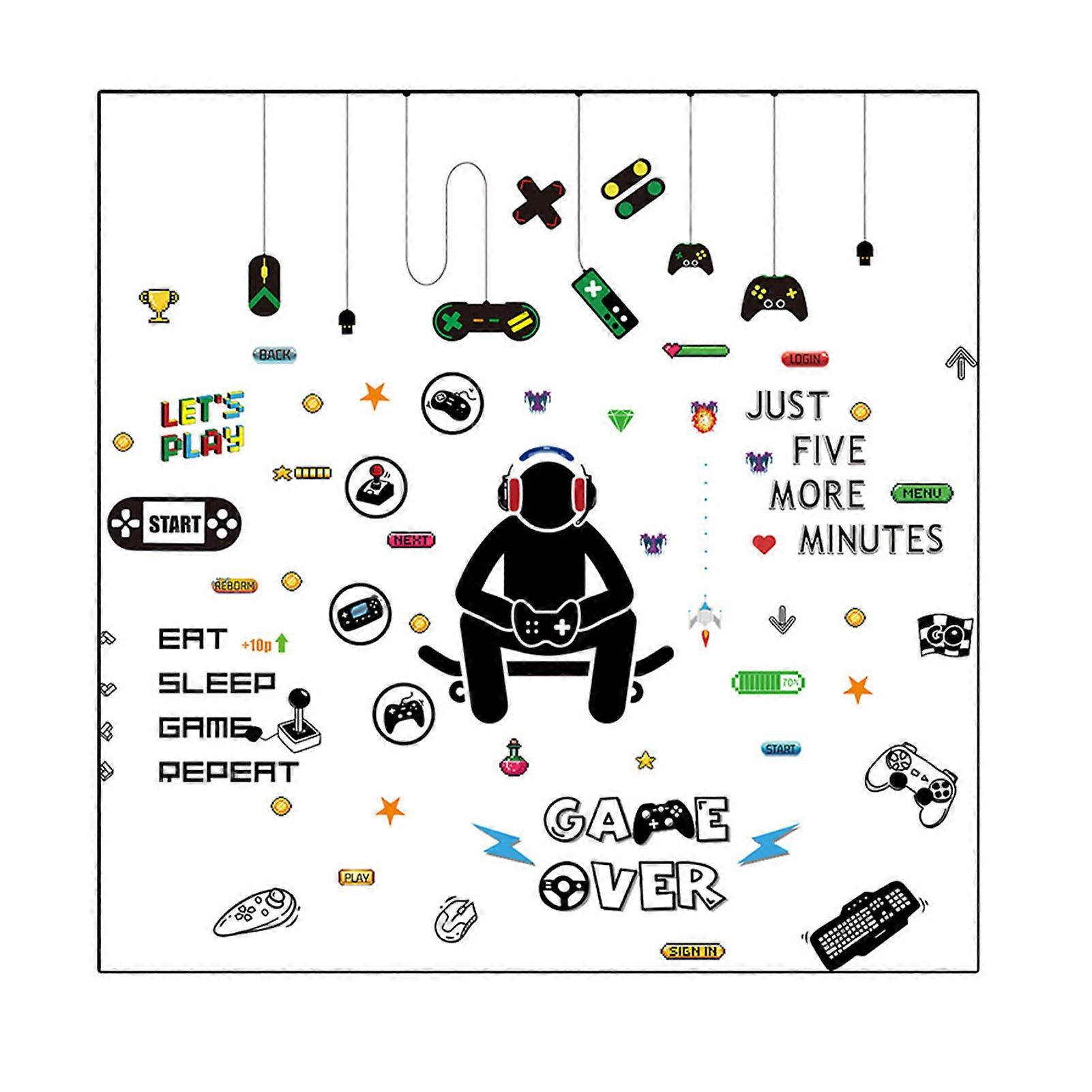 6 Sheets/Set Game Boy Wall Sticker DIY Removable PVC 76 Game Elements Gaming Controller Decal for Playroom