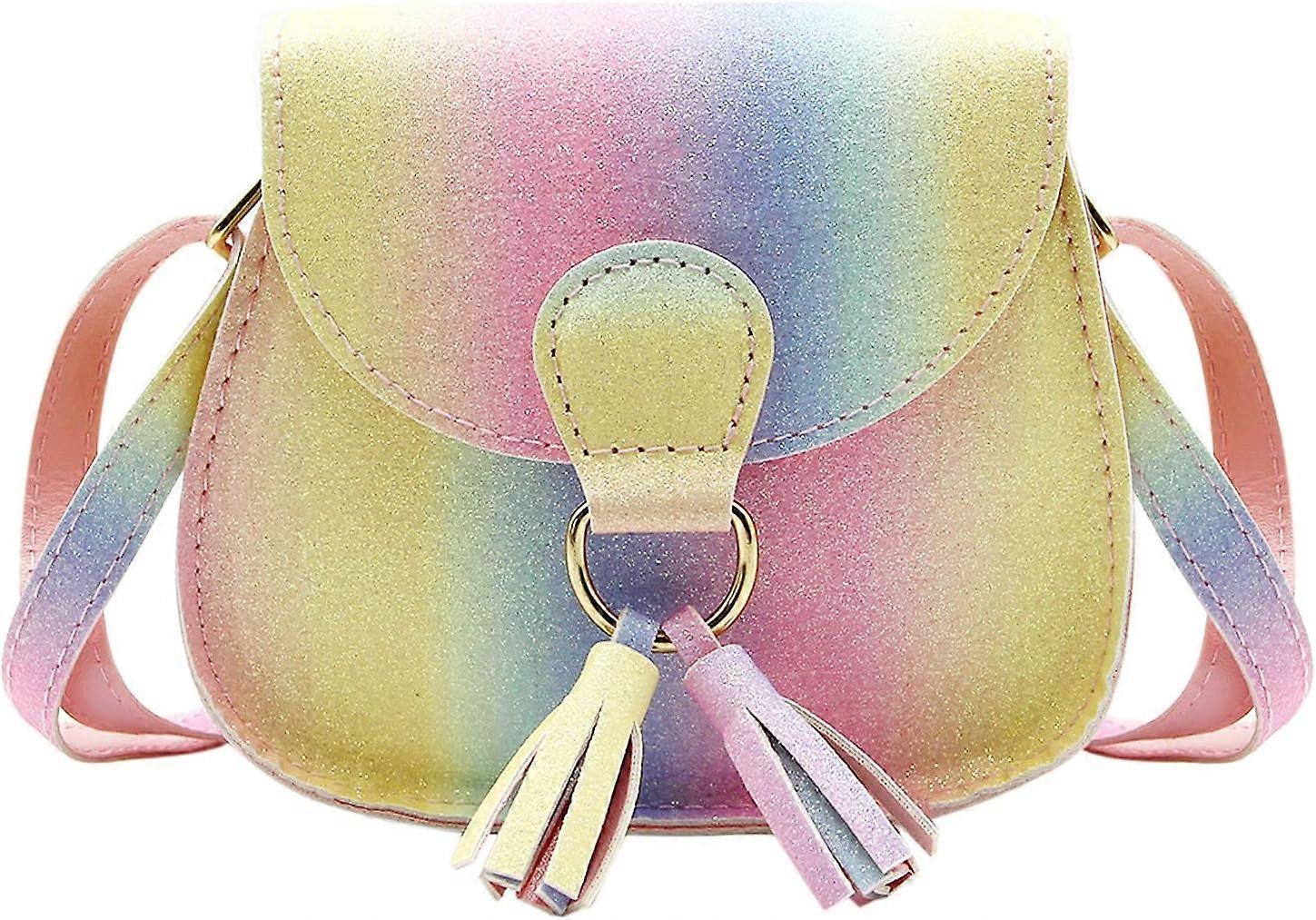 YC חתול תיק כתף ציצית ארנק מטבעות קטן תיק מוצלב לילדים בנות, סגול (5.1 אינץ 'x 5.9 אינץ '), גודל אחד נוצץ קשת