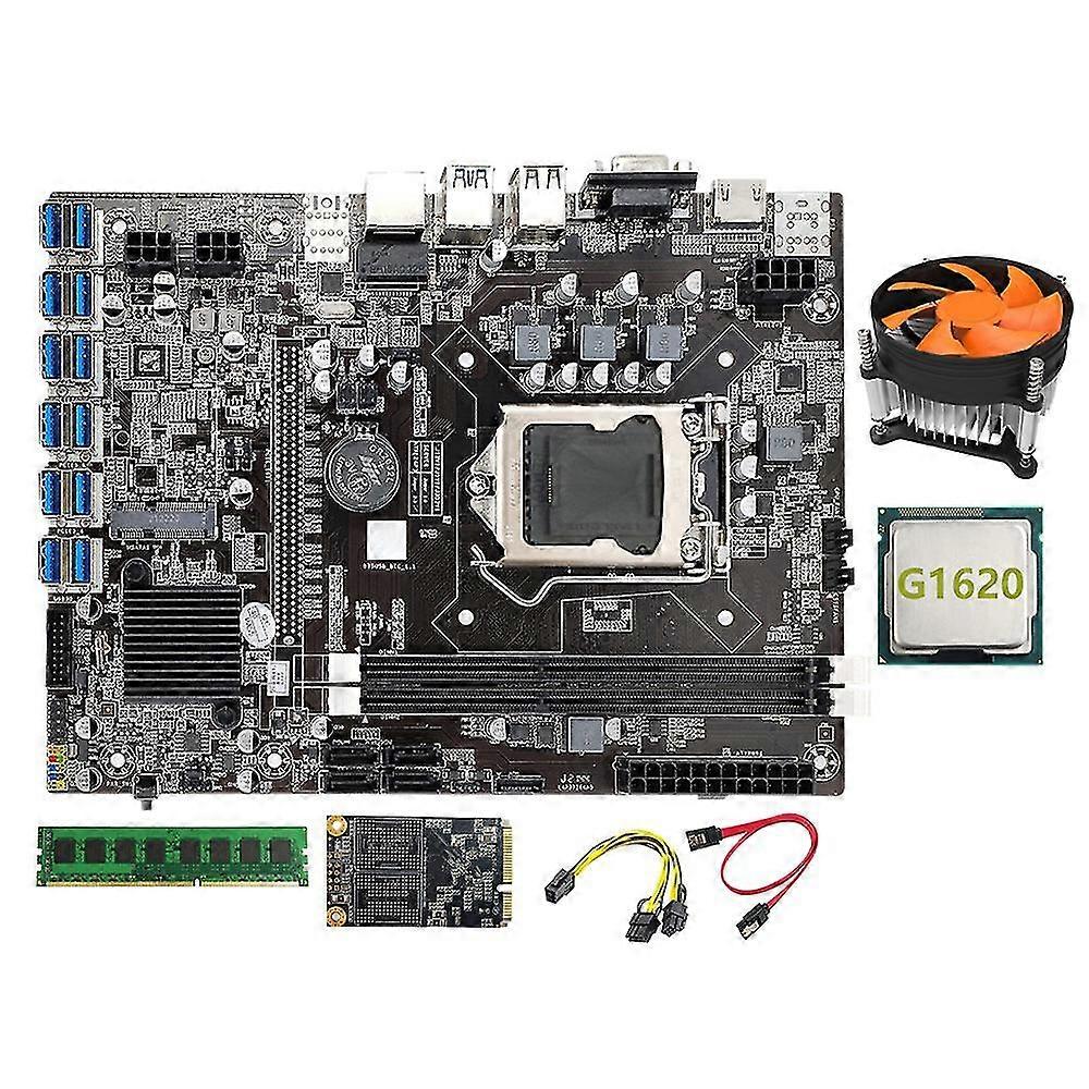 B75 BTC Mining Carte Mère 12 PCIE vers USB LGA1155 MSATA SSD 128G + DDR3 8 Go 1600Mhz RAM + SATA Câble B7