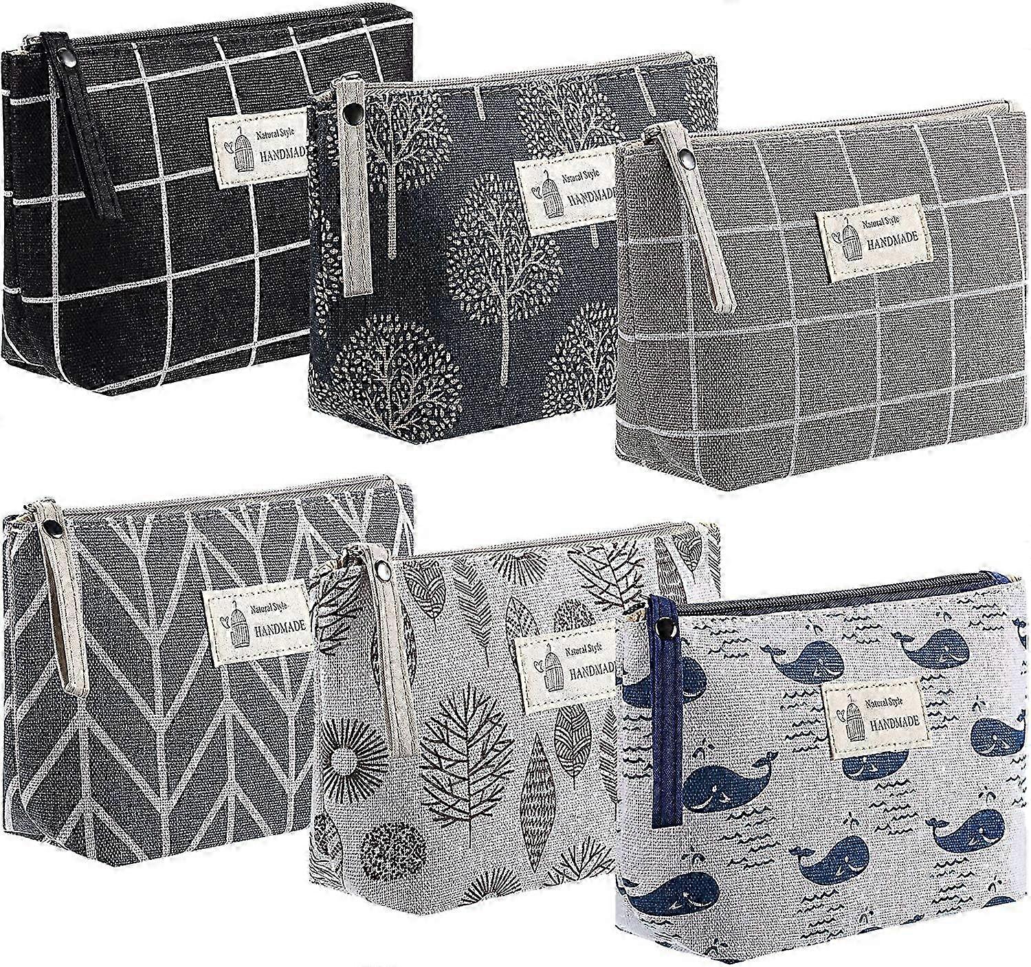 Canvas Cosmetic Bags Printed Zip-Up Canvas Toiletry Bag (Grid Style)