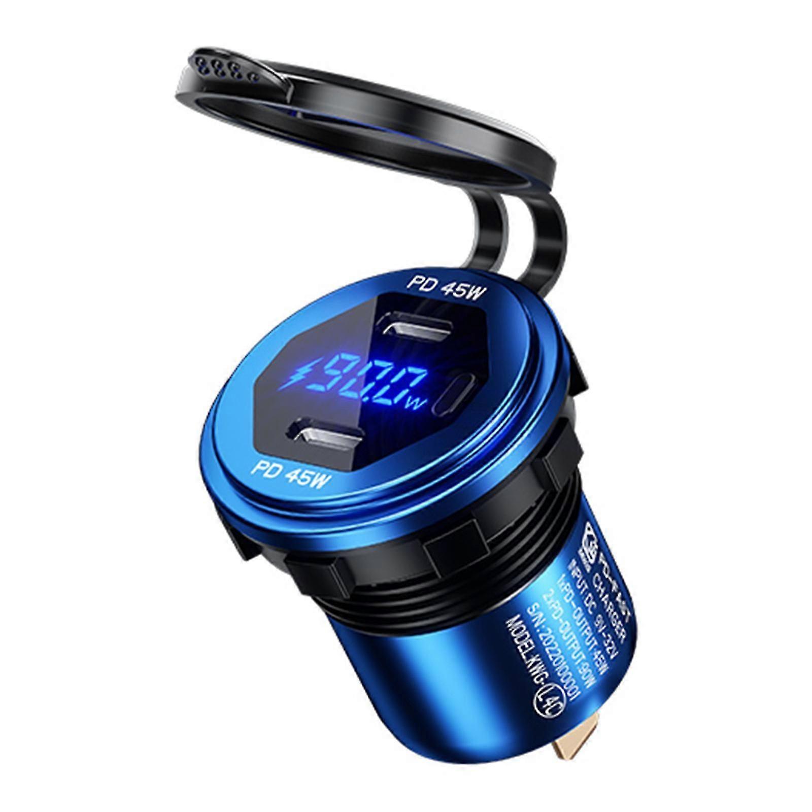 Metal 90W Dual Type C USB C PD Fast Car Charger with Voltage/Power Display