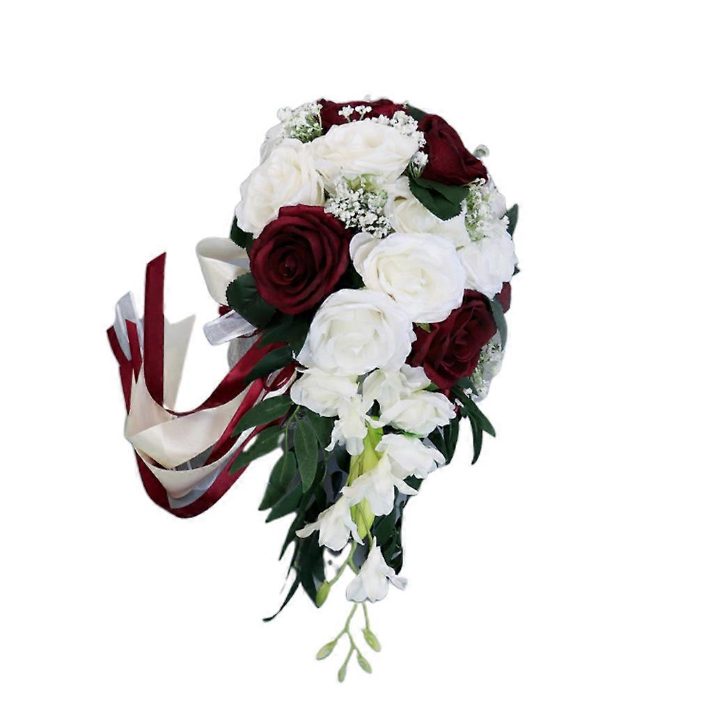 Romantico matrimonio nuziale cascata bouquet fiori di rosa artificiale con nastro WR