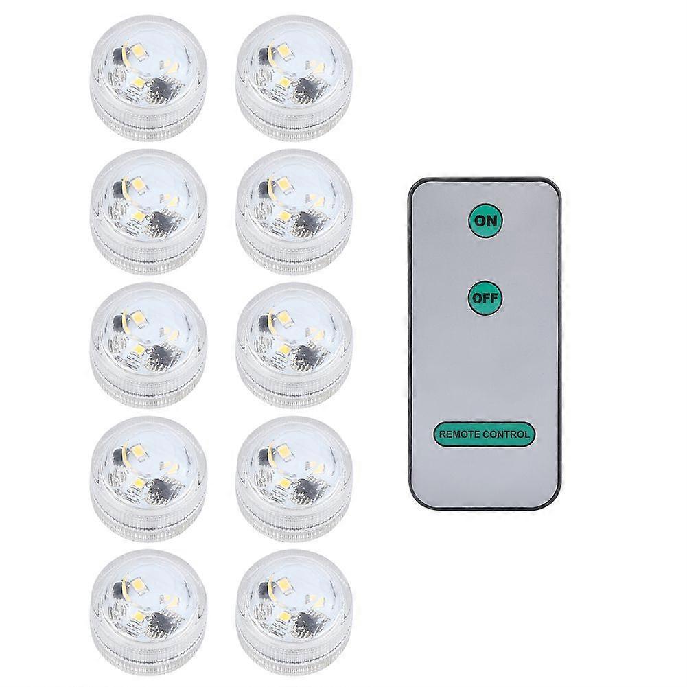 10pcs/ Set Round Waterproof LED Candle Light Submersible Remote Control(Warm White)