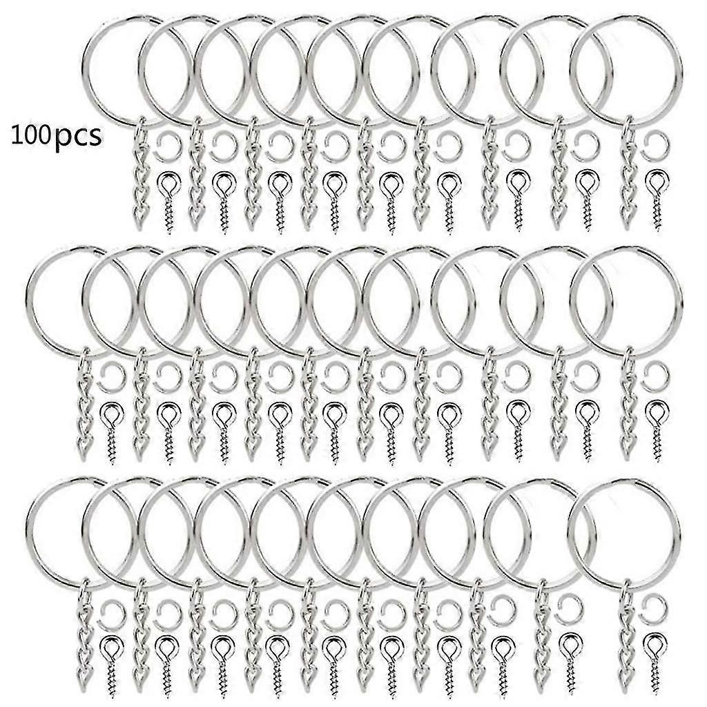 100 Pcs 30mm Flat Keyring with Open Jump Ring Eye Pins Split Chain DIY Jewelry