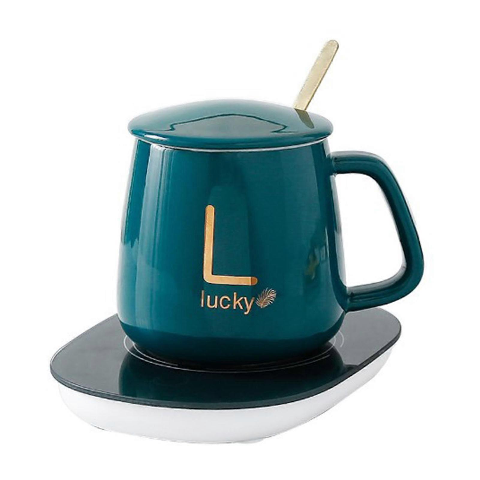 Cup Heater Set Ceramic Explosion Proof Delicate Coffee Mug with 55℃ Constant Temperature Heater for Home School 380ml
