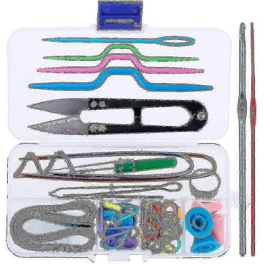 63 Pcs Knitting Kit - Knitting Tools With Tool Kit Accessories Box And 2 Knitting Hooks