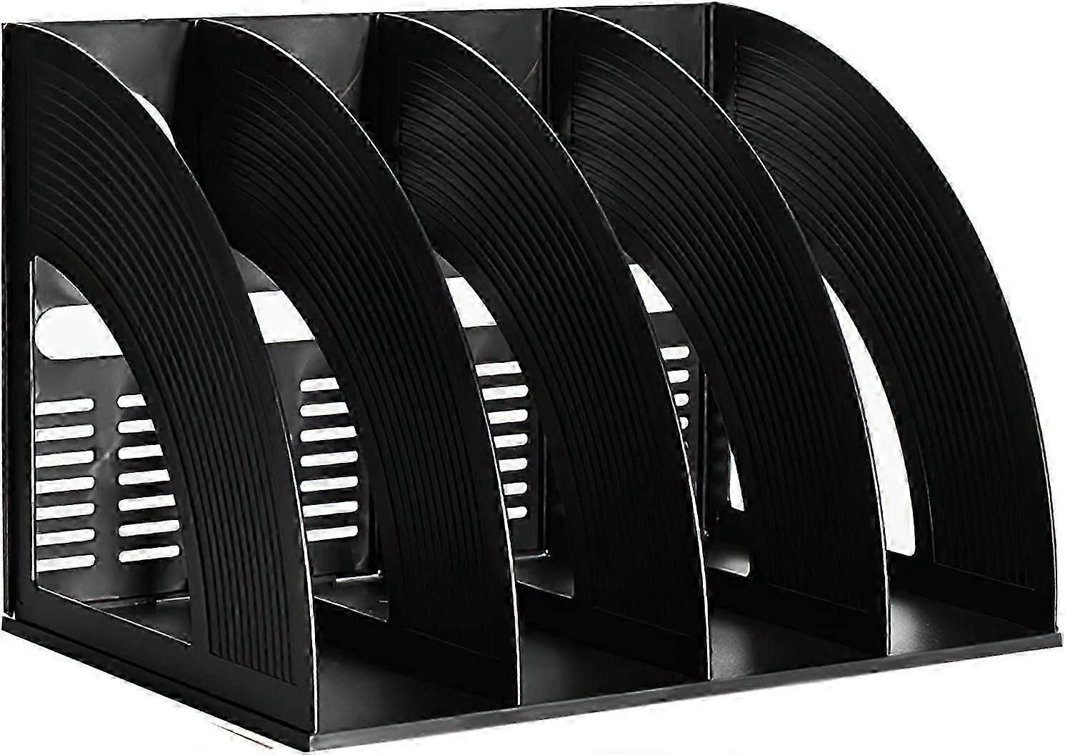 File Holder Storage Folder 4 Compartment Standing Desktop Hollow Organizer Black File Shelf Frame Thicken Plastic Paper Notebook Magazine