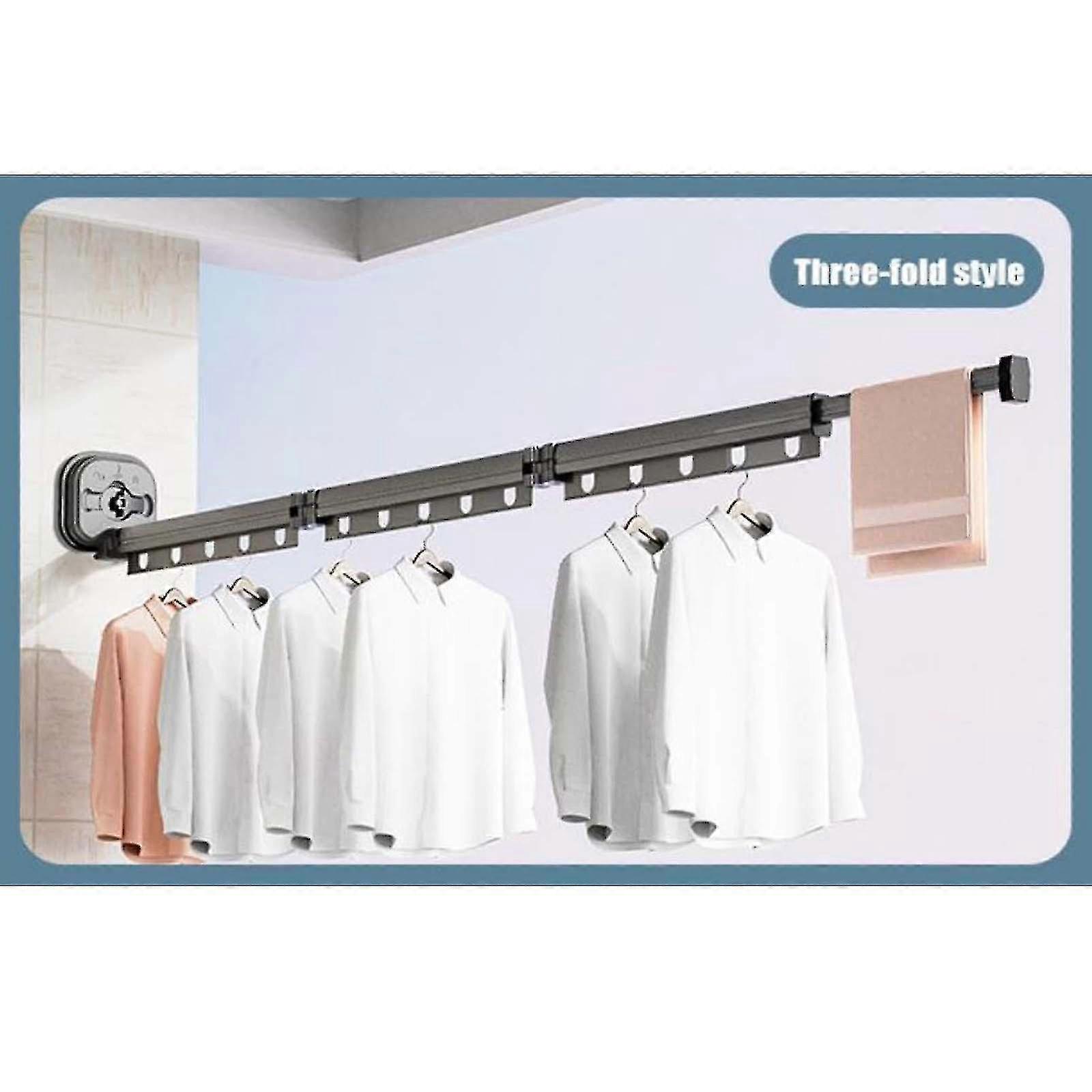 Suction Wall-Mounted Folding Drying Rack, Retractable Space-Saver for Balcony Bathroom Indoor/Outdoor No-Drill Install